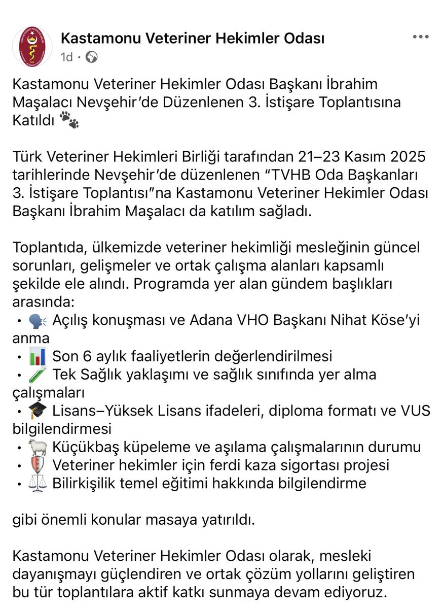 Kastamonu Veteriner Hekimler Odası Başkanı İbrahim Maşalacı Nevşehir’de Düzenlenen 3. İstişare Toplantısına Katıldı.