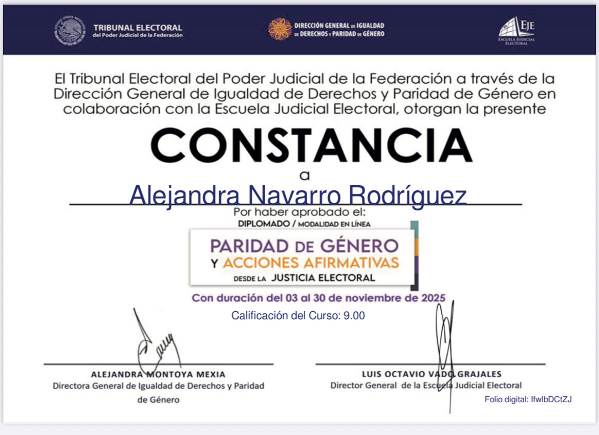 Diplomado en Paridad de Género y Acciones Afirmativas desde la Justicia Electoral ✍🏼🤓

#EJE #TEPJF