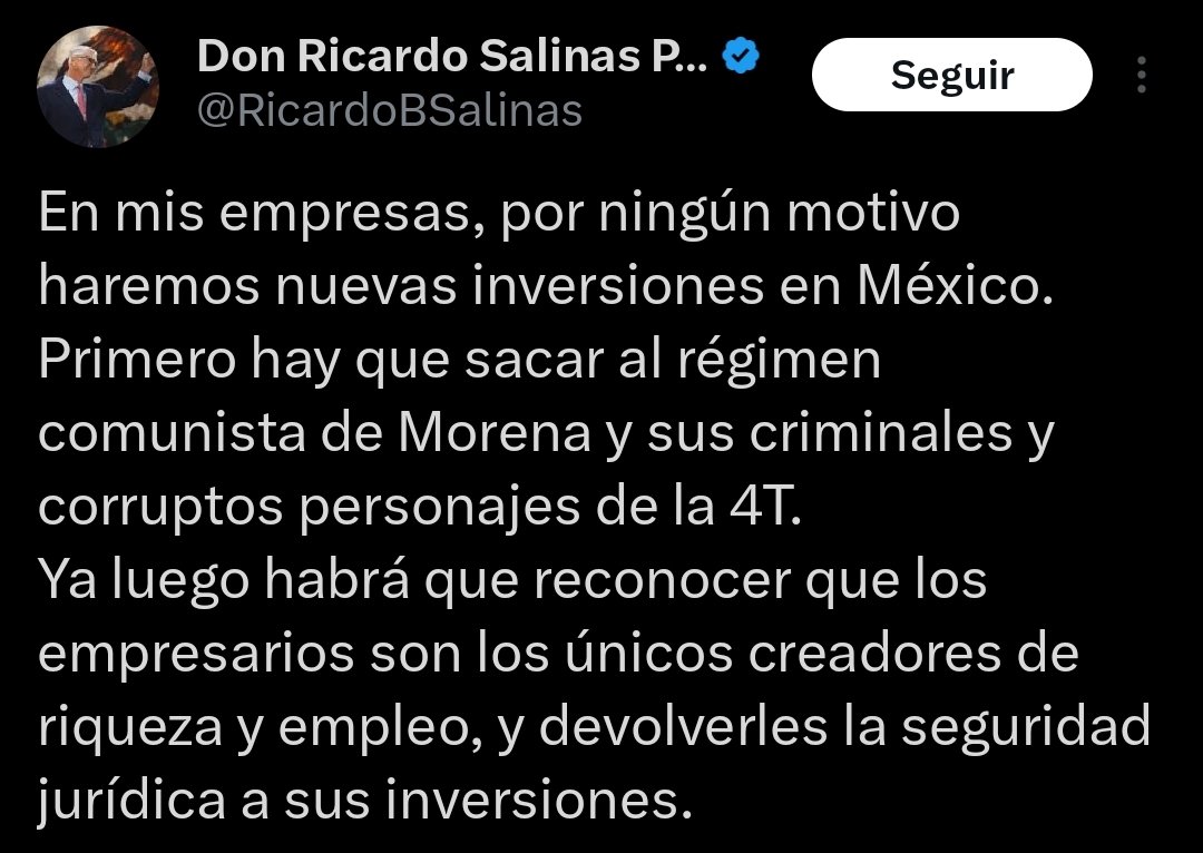 eltemagv's tweet image. El señor Salinas Pliego no tiene ni para pagar sus deudas y todavía se hace el valentón amenazando con que &quot;no va a invertir&quot;. 

Tantita madre usurero @RicardoBSalinas