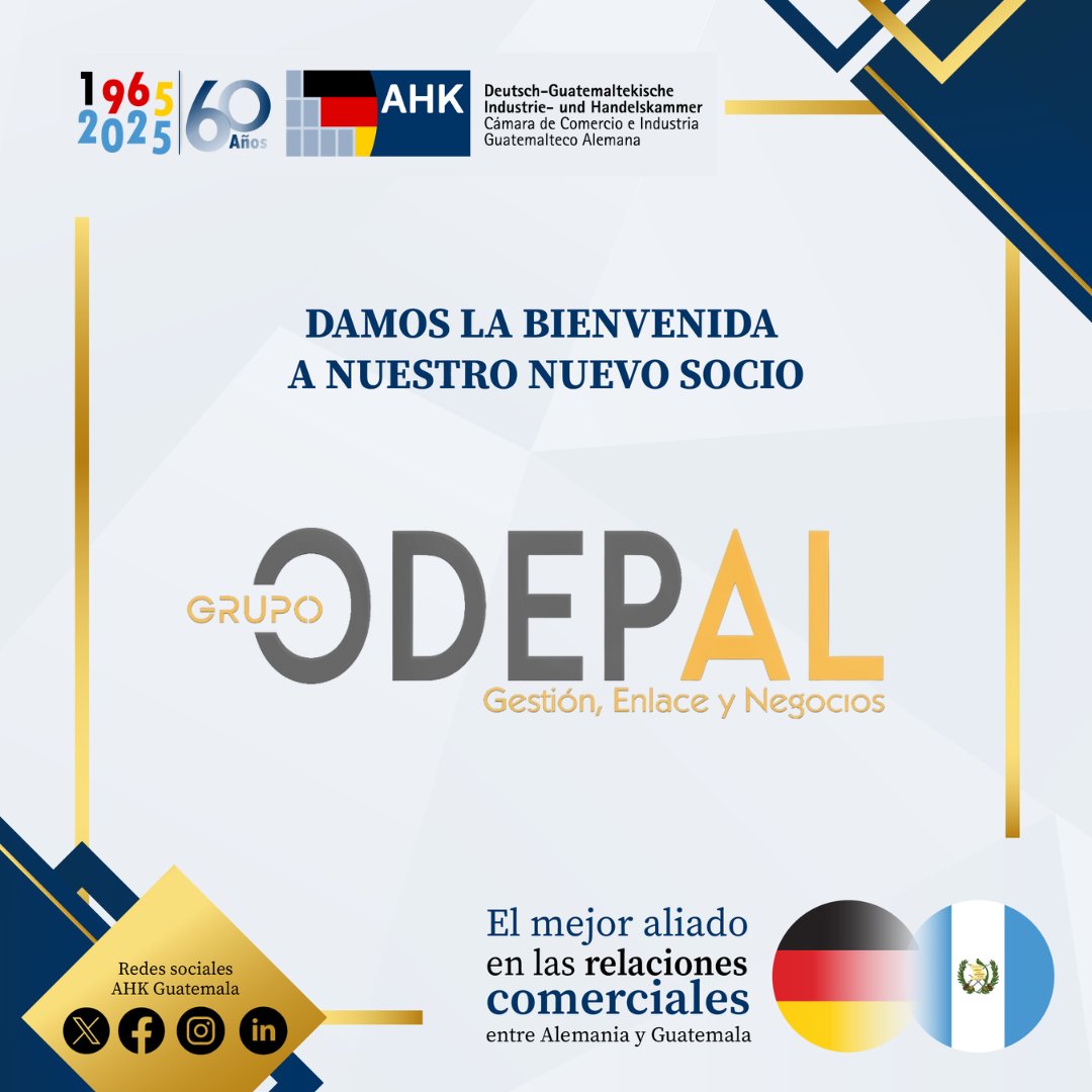 ¡Damos la bienvenida a nuestro nuevo socio, Grupo Odepal! 🥂

Especialistas en diseño, gestión y operación de proyectos de alto impacto 🌎💡En AHK Guatemala, nos complace ser su aliado estratégico para fortalecer sus relaciones comerciales.