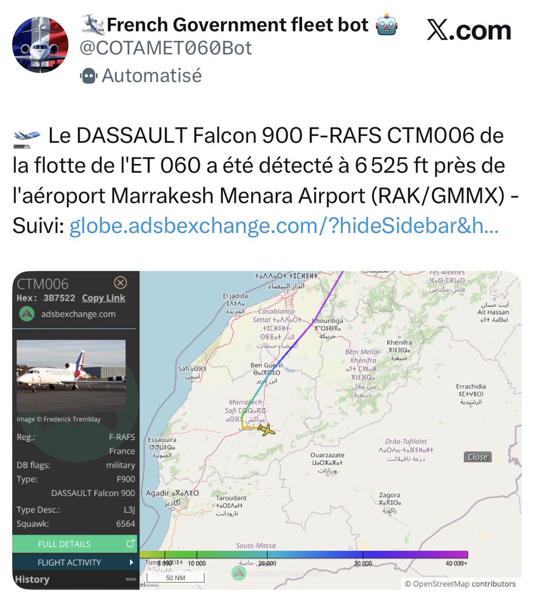 Déplacement du ministre de l’intérieur <a href="/NunezLaurent/">Laurent Nuñez</a> à Marrakech au Maroc 🇲🇦 - Sécurité et migration au cœur d’un entretien entre Abdelouafi Laftit et son homologue français.

<a href="/COTAMET060Bot/">🛩️French Government fleet bot 🤖</a>