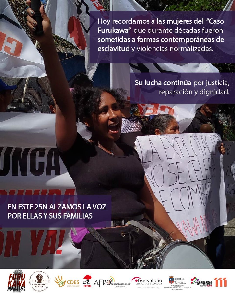 El #CasoFurukawa muestra cómo la violencia contra las mujeres también toma forma de esclavitud contemporánea y explotación laboral
Mujeres afro y campesinas sostienen una lucha ejemplar por #JusticiayReparación
#25N exigimos que el Estado garantice sus derechos
 #FurukawaNuncaMás