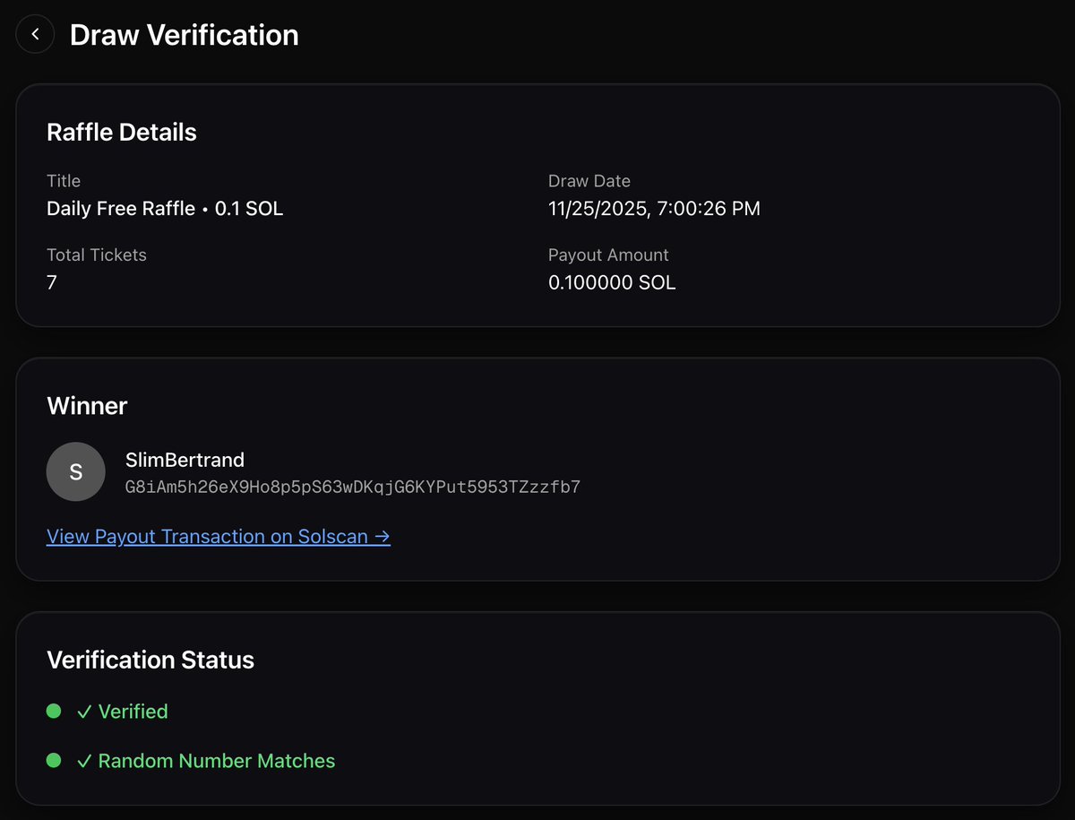 Congratulations AGAIN to 'SlimBertrand' for winning another Daily FREE $SOL Raffle!

This is living proof that it's 100% worth entering the daily raffle every day. 

Are you still fading?