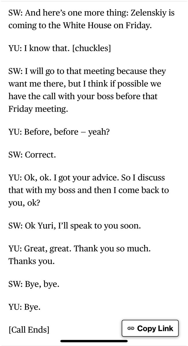 Remarkable story. Stunning stuff even if it’s what we have come to expect from
Witkoff. Here he explicitly advises Russian officials how Putin should deal with Trump, and also shows a staggering, fundamental misunderstanding of Putin’s goals and the war.