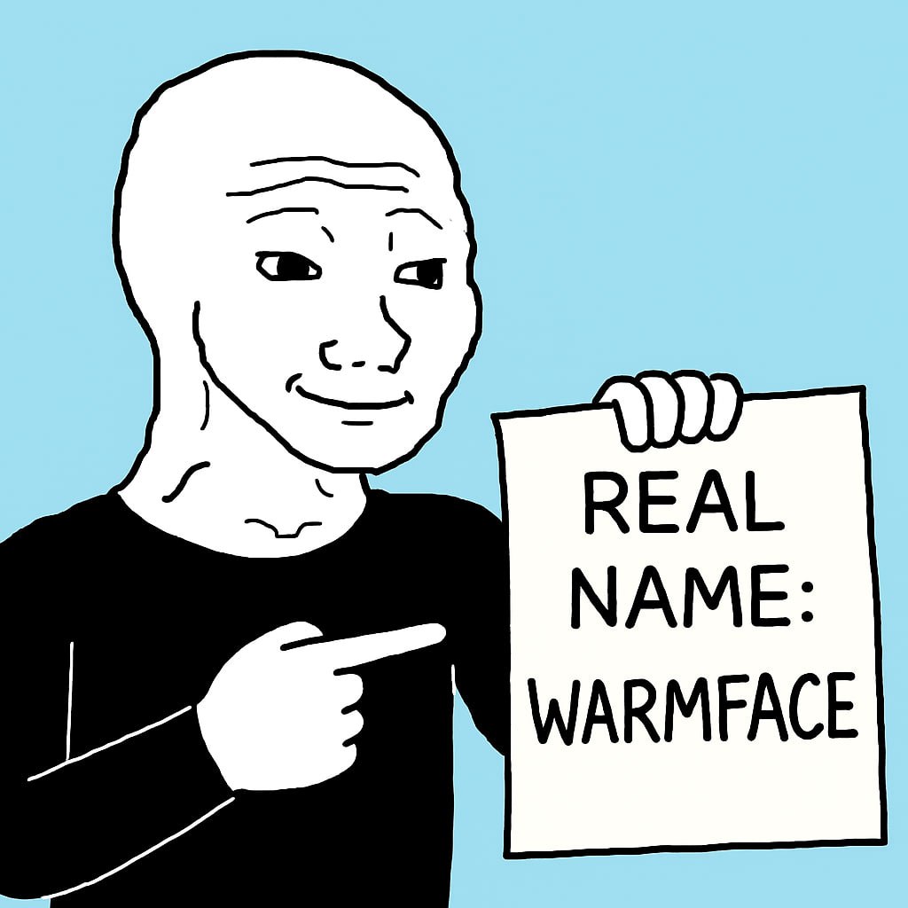 thouartthee's tweet photo. It will take literally 2 minutes for you to dyor and discover that $Wojak real name is $Warmface. One place you can look is the Wikipedia page for $Wojak in the history section. It tells you right there clear as day.

$WARMFACE

Ad6s8uNYYDPXRVAhDbHK6iwEFQHEcePEuKnNsnAwNZYV https://t.co/PFZaudoQT2