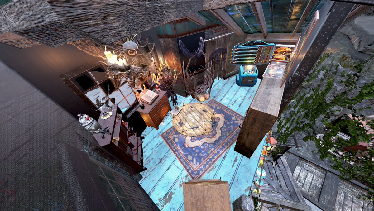 Mirrorada's tweet image. 2/2 Interior was a blast to decorate as the jankyness of the structure allowed for some really cool room shapes &amp;amp; forced a more efficent space utilization, like the raised bed/couch for a very small space. I used 3-4 different CAMP kits to give it lots of visual texture!
