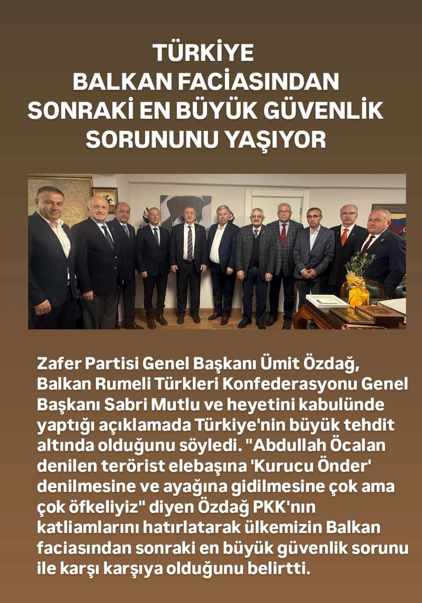 ZaferpartisiRTK's tweet photo. Türkiye'nin en büyük sivil toplum kuruluşu olan #BalkanRumeliTürkleriKonfederasyonu Sayın  #SabriMutlu başkanımız ve yönetim kurulu üyelerimizle  birlikte
#zaferpartisi Genel merkezinde Genel Başkanımız #ÜmitÖzdağ'ı ziyaret ettik.
@umitozdag
@cezmi_polat 
@O_PEHLIVANOGLU https://t.co/UzIZ3vC38A