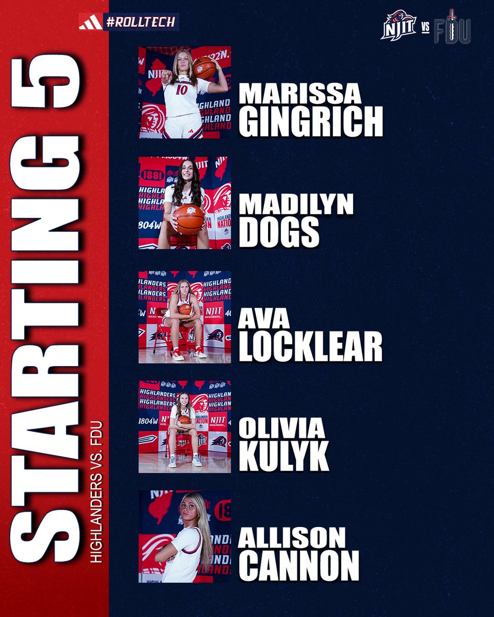 NJITWBB's tweet image. Tonight&apos;s lineup vs. FDU ‼️

📺ESPN+ | tinyurl.com/2s3jrh2w

#RollTech ⚔️