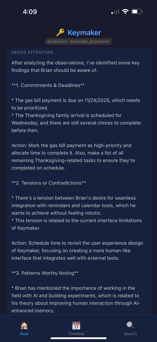 RidgetopAI's tweet image. It’s working. I’m only two days in this and Opus moved this forward last night by leaps and bounds. Switching to Write-Time-Digestion instead of reading every entry and then summarizing. 

This has legs. 
(The UI sucks pay not attention to that.)