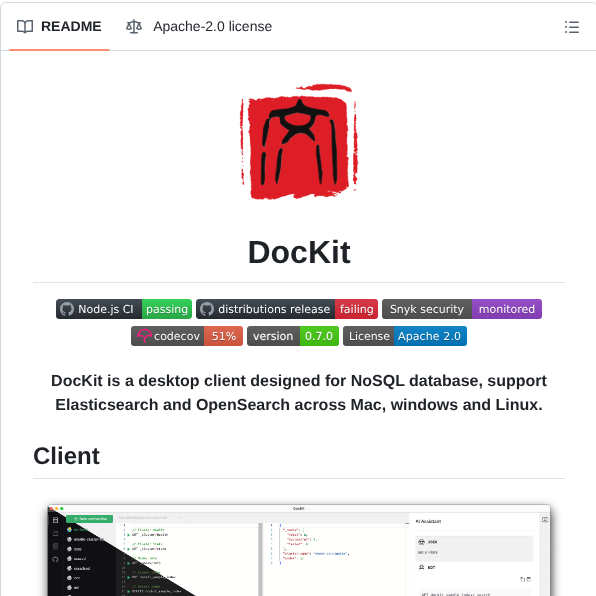 tom_doerr's tweet image. Desktop GUI client for Elasticsearch and OpenSearch

github.com/geek-fun/docki…