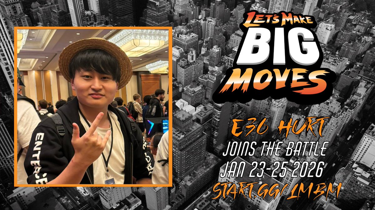 He's back💥🐍

<a href="/Hurt_ssb/">E36/Hurt</a> is confirmed for #LMBM!!!!!🇯🇵

First 5 people to use code HURT at checkout save $5 start.gg/LMBM