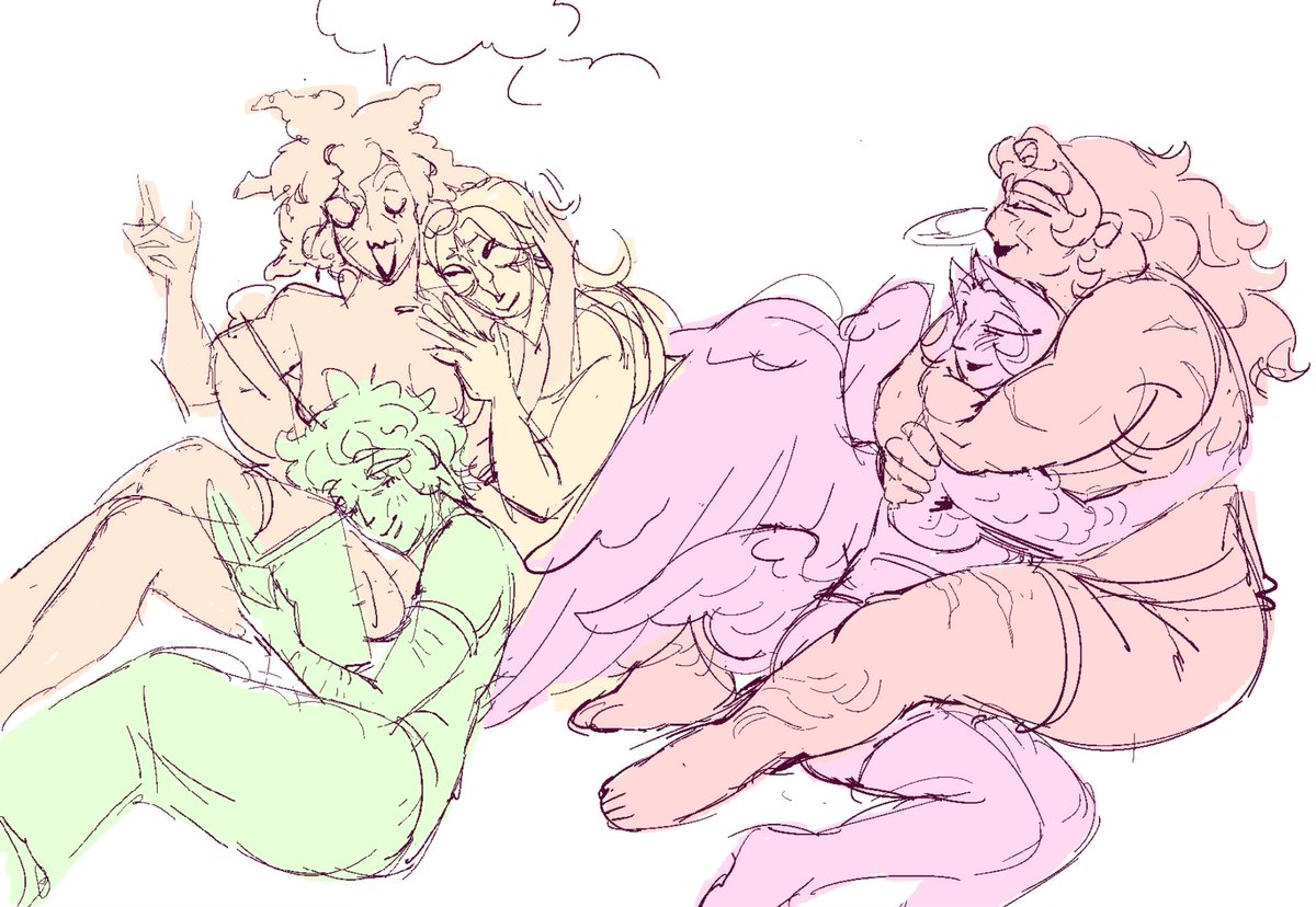 k16is's tweet image. Sleepover party (dark cacao is dead asleep being drawn on by shadow milk)
