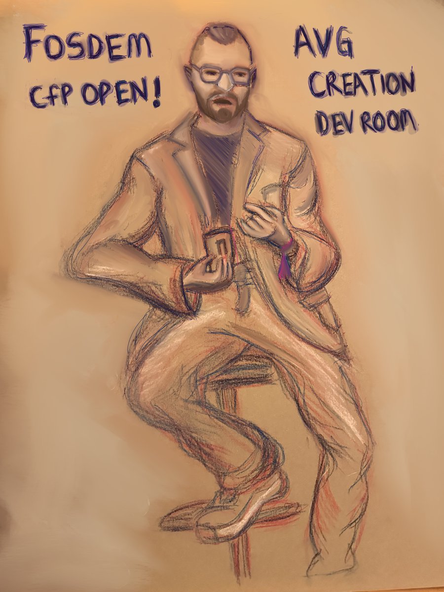 dgapitts's tweet image. Honoured to co-lead the AVG Creation Devroom at #FOSDEM2026!
Open-source creative tools are amazing—but they need better docs, visibility &amp;amp; community.
👉 CFP now open! lnkd.in/dJHG7qTD
#FOSDEM #OpenSource #FOSS #AVG #Blender #GIMP #Inkscape #Krita #Darktable #Audacity #CFP