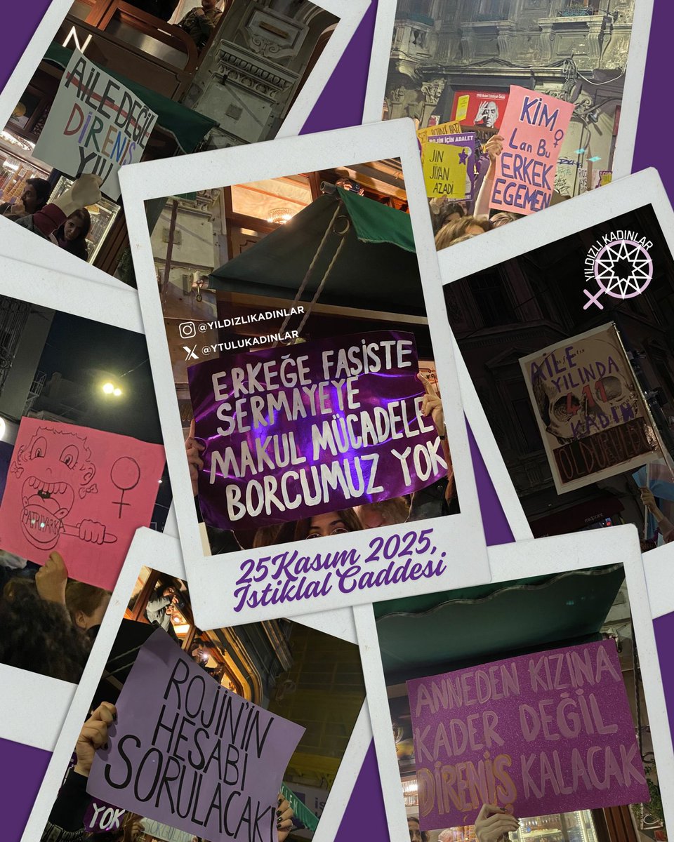 Yıldızlı Kadınlar olarak 25 Kasım’da İstiklal’deydik.
Sesimizi kısmaya çalışanlara inat, her adımda daha da çoğalıyoruz.
Sokakları da, meydanları da birbirimizle güçlenerek geri alıyoruz. 💜