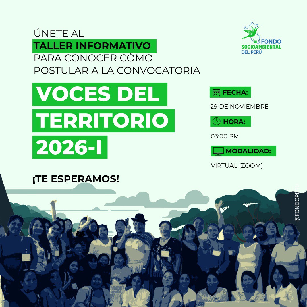 🟢 #TallerInformativo | Voces del Territorio 2026-I
Acompáñanos en el Taller Informativo libre y gratuito para conocer requisitos, etapas y criterios de postulación.

📅 Fecha y hora: 29/11 – 3:00 p. m.
💻 Modalidad: Virtual (Zoom)
🔗 Inscríbete aquí: forms.gle/iypxUb72hccPX9…