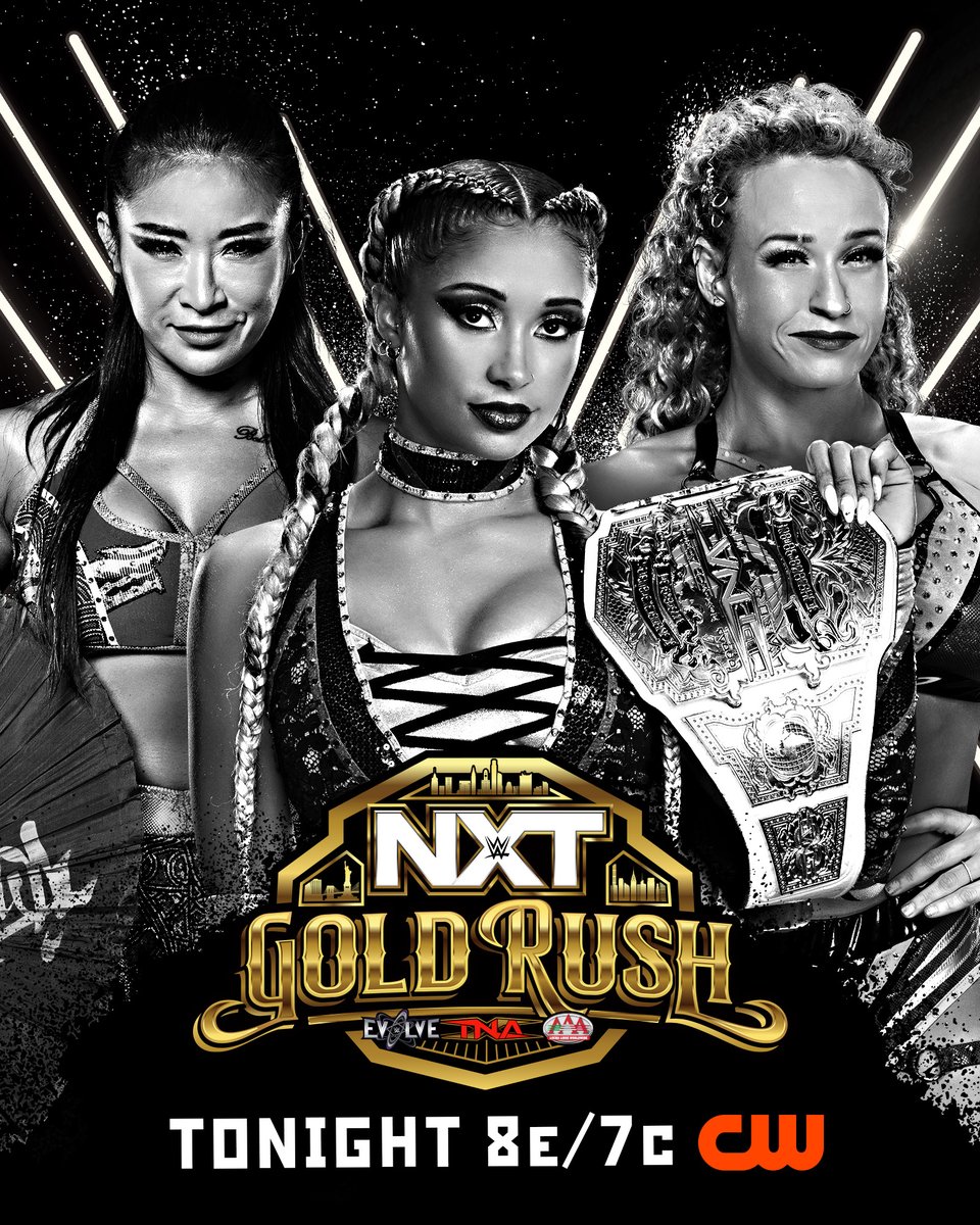 WWENXT's tweet image. .@kelani_wwe puts the @ThisIsTNA Knockouts World Championship on the line against @TheLeiYingLee and @JordynneGrace in a Triple Threat Match TONIGHT at Week Two of #NXTGoldRush! 

📺 8e/7c on @TheCW