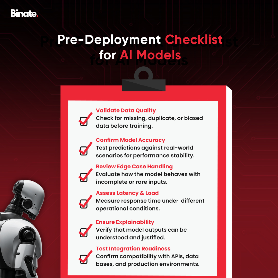 officialbinate's tweet image. Don&apos;t let a rushed AI deployment sideline your project!

Before you go live, a rigorous check of data quality, performance stability, and integration readiness is important for a production-ready model.

Deploy with confidence: binatedigital.com

#AI #MLOps #Binate