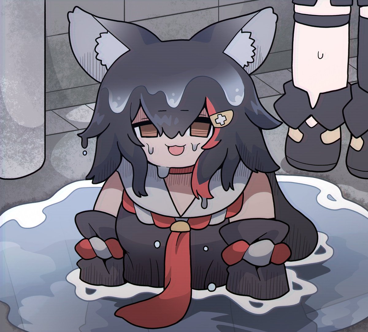 水溜りにハマる大神ミオ
#みおーん絵