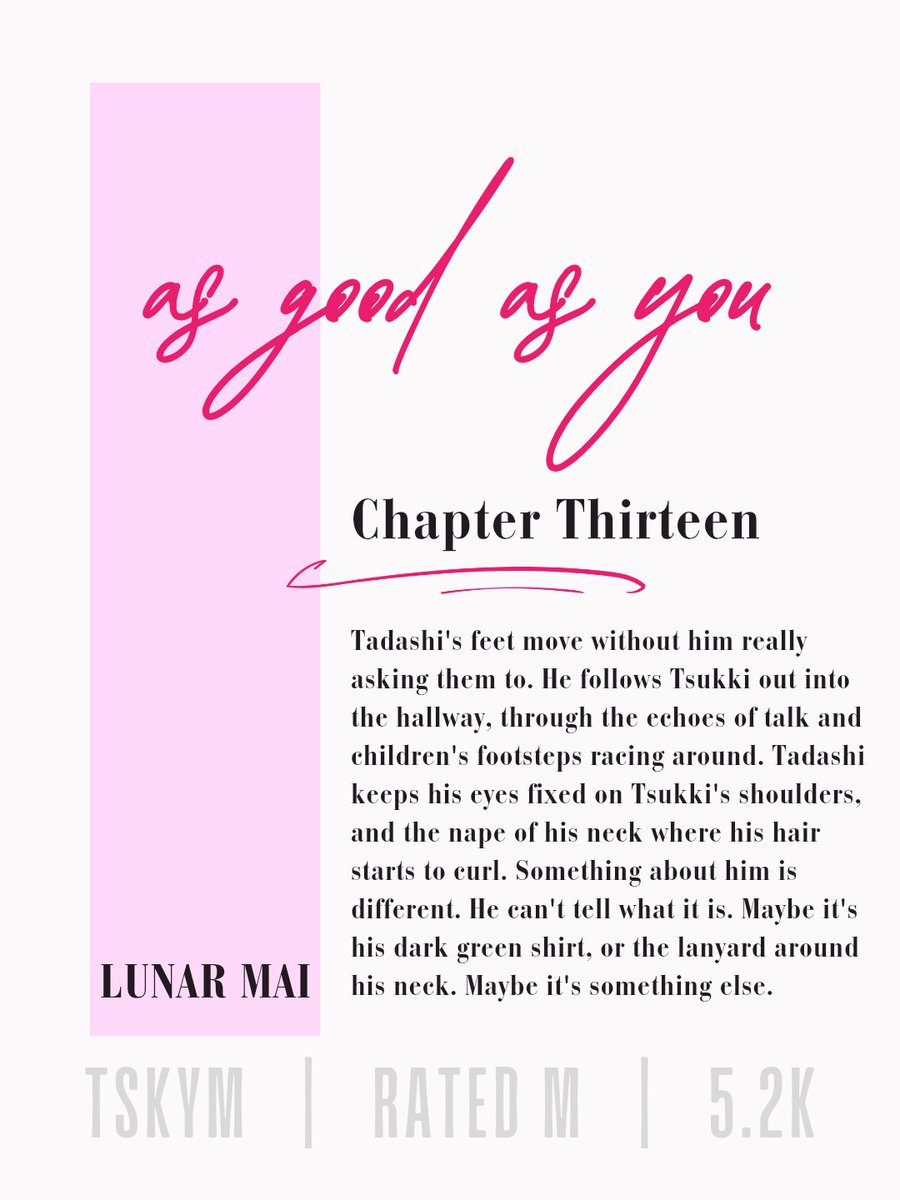 lunar_mai_'s tweet image. as good as you 💝
Chapter 13 ~
#tskym | rated M | pretty woman au
archiveofourown.org/works/70235031…