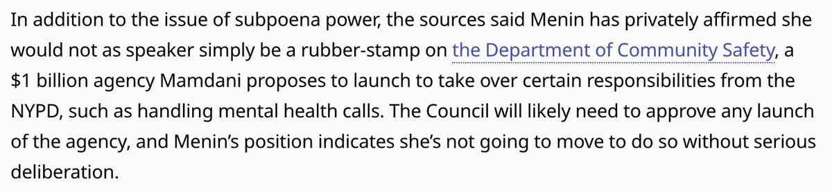 petersterne's tweet image. Daily News reports that City Council speaker hopeful Julie Menin has suggested she could try to block Mamdani&apos;s planned Department of Community Safety. nydailynews.com/2025/11/25/nyc…