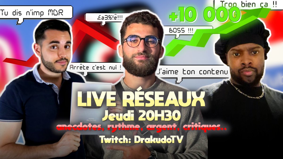 🔴 LANCEMENT DE LA PREMIÈRE ÉMISSION ! 🔥

"Créateur de contenu en 2025: la RÉALITÉ, la vraie"

En invités spéciaux, j'accueillerai <a href="/AlexSanyt07/">Alex San</a> et <a href="/YonixLXR/">Yonix</a> : anecdotes, niche, rythme, partenariat, haters, argent.. on revient sur TOUT !

RDV Jeudi 20h30➡️ twitch.tv/drakudotv