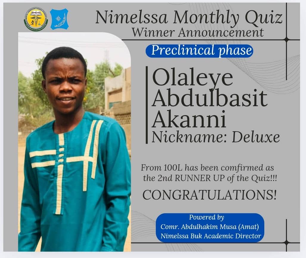 And here are the 1st Runner up, 1st and Second winner for the pre-clinical Monthly Quiz competition