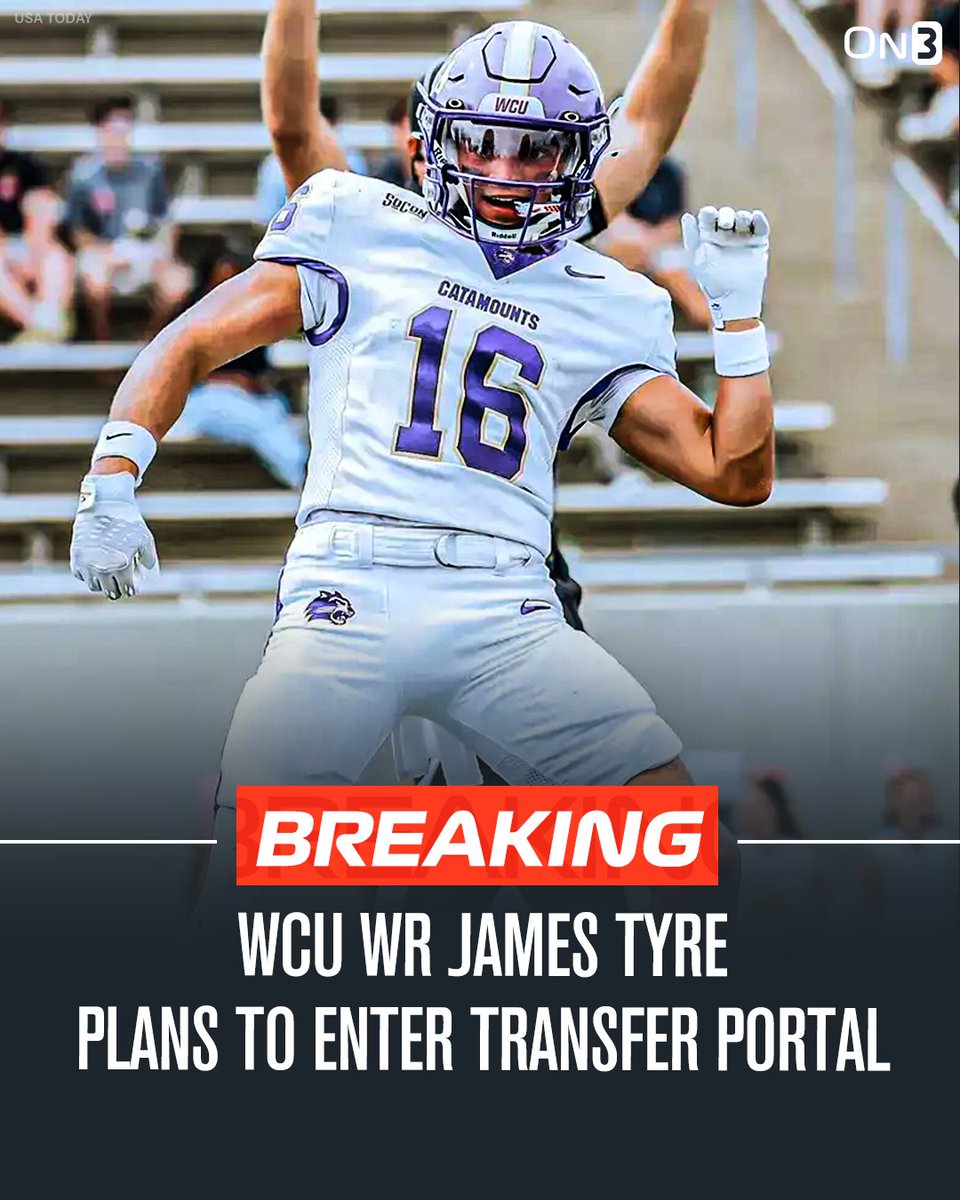 NEW: Western Carolina WR James Tyre plans to enter the NCAA transfer portal, <a href="/Hayesfawcett3/">Hayes Fawcett</a> reports.

Tyre totaled 832 receiving yards and 11 touchdowns this season. 

on3.com/transfer-porta…