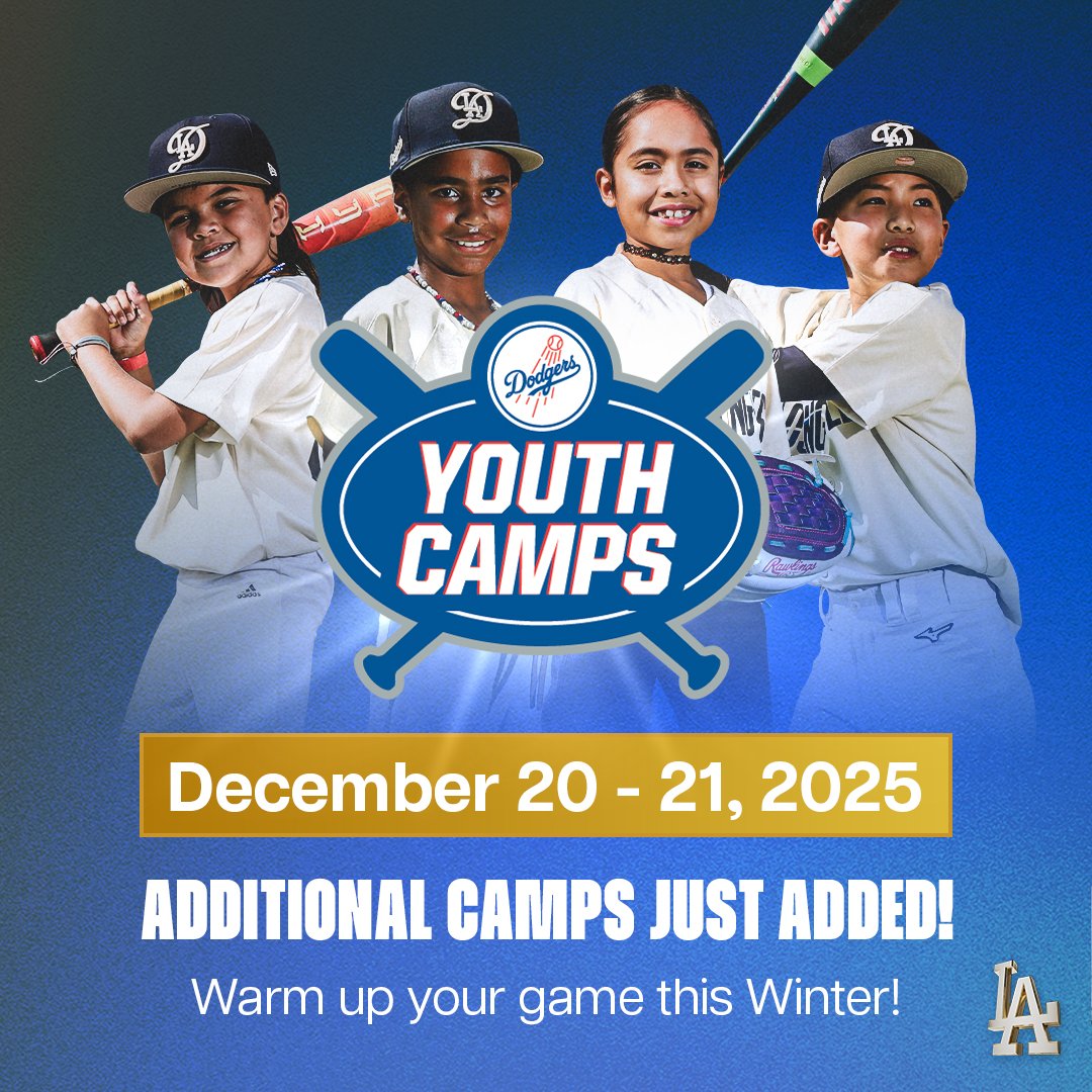 Train like a back-to-back World Series Champion at Dodger Stadium Winter Camps! Learn from instructors and sharpen your hitting, fielding, pitching and more. For tickets, visit Dodgers.com/stadiumcamps.