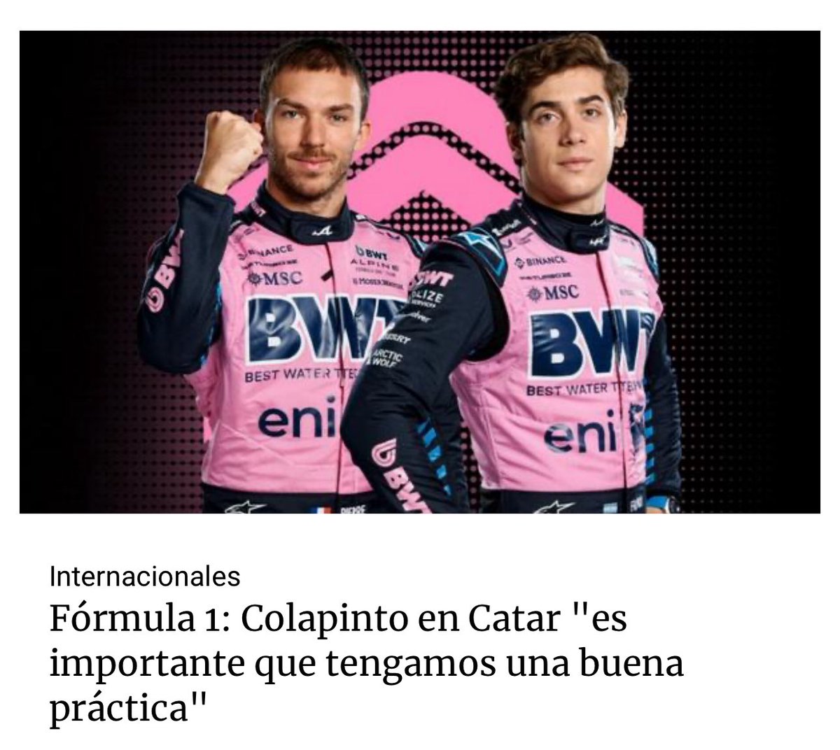Cadena3Motor's tweet image. ⚠️ @F1 
➡️ #Round23 🇶🇦 #QatarGP  

Fórmula 1: Colapinto en Catar "es importante que tengamos una buena práctica". 

Los detalles aquí👇

cadena3.com/noticia/desde-…

Seguí @Cadena3Motor 
Te lo cuenta desde Brasil a cada momento
🎙️📲💻 @Cadena3Com