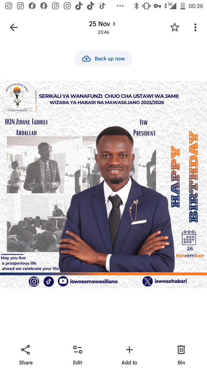 *HAPPY BIRTHDAY* Hon.Zidane Fadhili Abdallah.

Today we celebrate the of our esteemed colleague and friend, Hon.Zidane Fadhili Abdallah Isw President 

May you continue to shine the wisdom, service and excellence.Wishing you many years of prosperity, joy and impactful leadership.