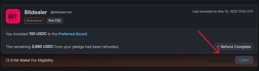 If you joined the <a href="/bitdealernet/">Bitdealer</a> $BIT presale on <a href="/KaitoAI/">Kaito AI 🌊</a> , make sure to link your EVM on the Capital Launchpad - this only for verification during claim time.
The actual claim will happen on Solana, so have your Solana wallet ready afterward

Bit is gearing up for TGE and listing