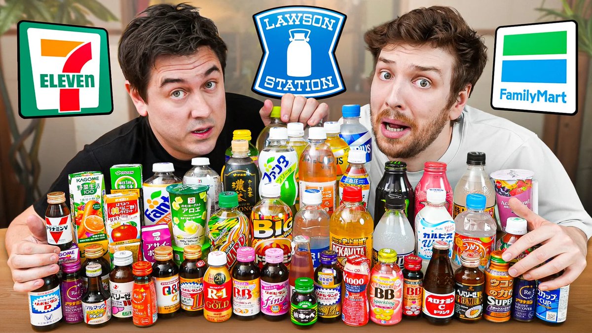 CDawgVA's tweet image. A MAIN CHANNEL UPLOAD! 

Me and Chris regretfully tried every drink at the conbini...