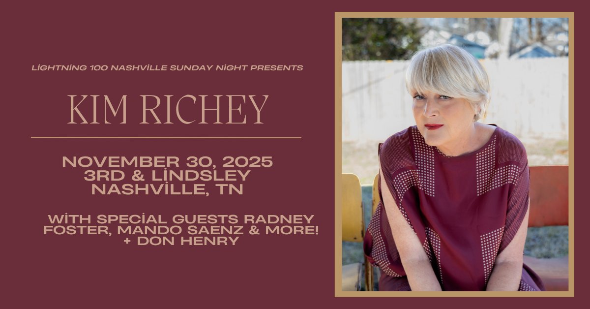Lightning100's tweet image. ⚡This weekend get ready for #NashvilleSundayNight featuring @kimrichey. You won&apos;t want to miss this incredible night of music at @3rdandLindsley this Sunday night. Get tickets below!

🎟: ticketweb.com/event/kim-rich…