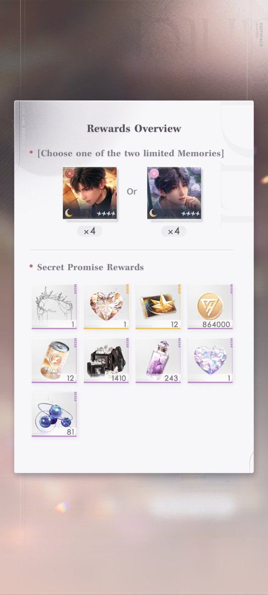 ruxicassiopeia's tweet image. ˗ˏˋ ★ SECRET PROMISE GA ★ˎˊ˗

2x secret promise for 2 person

Rules:
- Follow + ♡ + ↻ to participate
- For either Zayne or Rafayel main
- You never unlock/buy the promise yet for this season

GA ends on Nov 28th, 1 pm (UTC+4)

🍀GOOD LUCK🍀