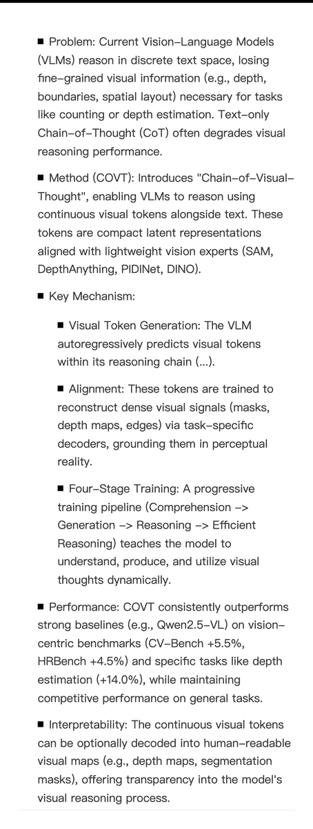 fly51fly's tweet image. [CV] Chain-of-Visual-Thought: Teaching VLMs to See and Think Better with Continuous Visual Tokens
Y Qin, B Wei, J Ge, K Kallidromitis... [UC Berkeley &amp;amp; UCLA] (2025)
arxiv.org/abs/2511.19418