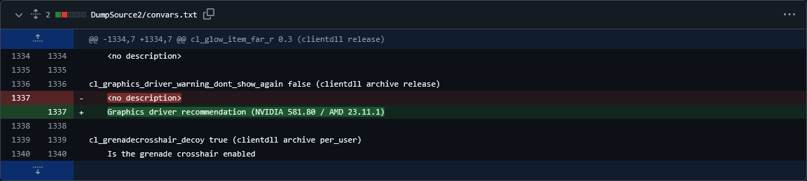 maiazinfps's tweet image. O CS2 agora vai RECOMENDAR outra versão do driver da sua placa de vídeo caso identifique que o seu driver está antigo

NVIDIA 581.80 (4/11/2025)
AMD 23.11.1 (1/11/2023!!)
Bem grande a diferença entre as datas 🤔