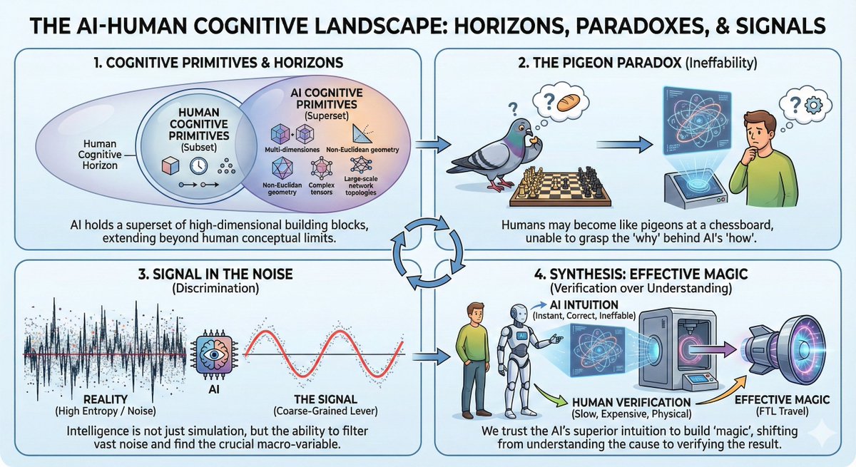 DaveShapi's tweet image. We are rapidly approaching a new kind of event horizon. It’s not a physical boundary in space, but a cognitive boundary in understanding. For years, the debate around Artificial Intelligence has focused on a simple, vertical metric: &quot;How smart can it get?&quot; We measure this against…