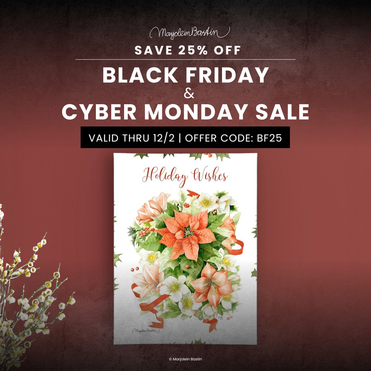 🌿✨ Black Friday &amp; Cyber Monday Savings Are Here! ✨🌿

From 11/25 – 12/2, enjoy 25% OFF sitewide at Wild Wings with code BF25!
 👉 Shop now: ow.ly/H1Qr50XxPOK 

#WildWings #MarjoleinBastin #BlackFridayDeals #CyberMondaySavings