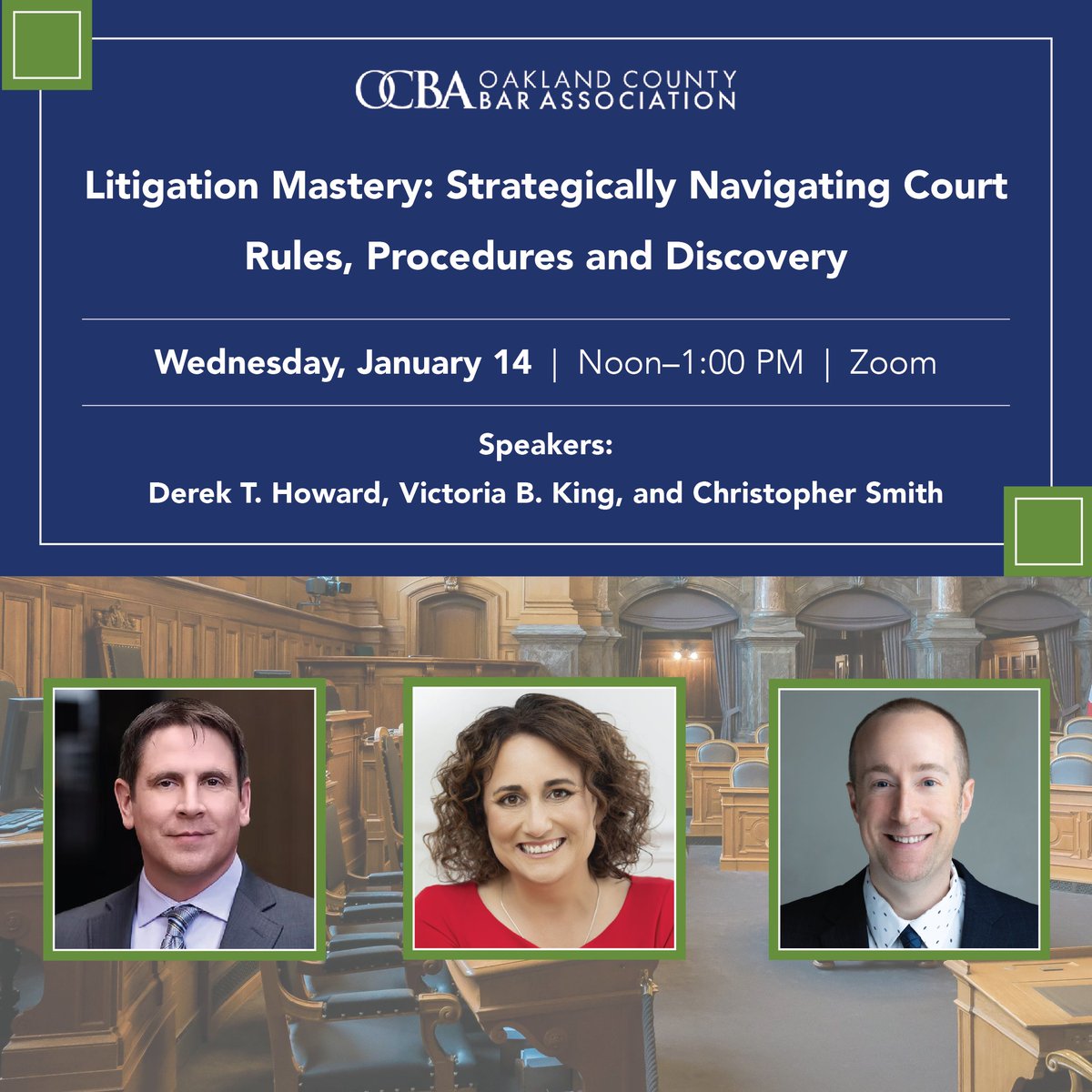 Join us for Litigation Mastery on January 14 from Noon to 1 PM. This Zoom seminar will cover key court rule intricacies, common pitfalls, &amp; frequent discovery challenges with insights from speakers experienced in both circuit courts and private practice.

ocba.org/litigationmast…
