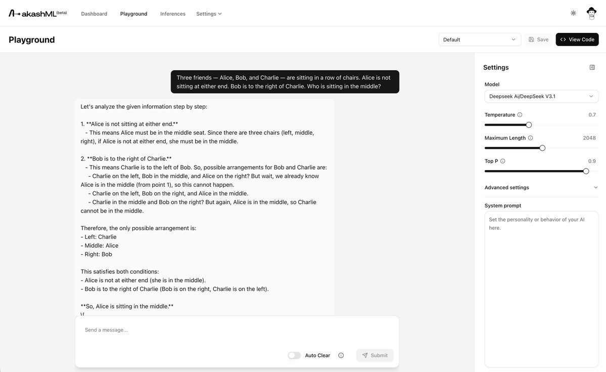 gregosuri's tweet image. AkashML.com is our first product for non-crypto users, beautifully designed with smooth onboarding. It uses the Akash network on the backend without users needing to know.

You get $100 in credits when you sign up, check it out, and let me know.