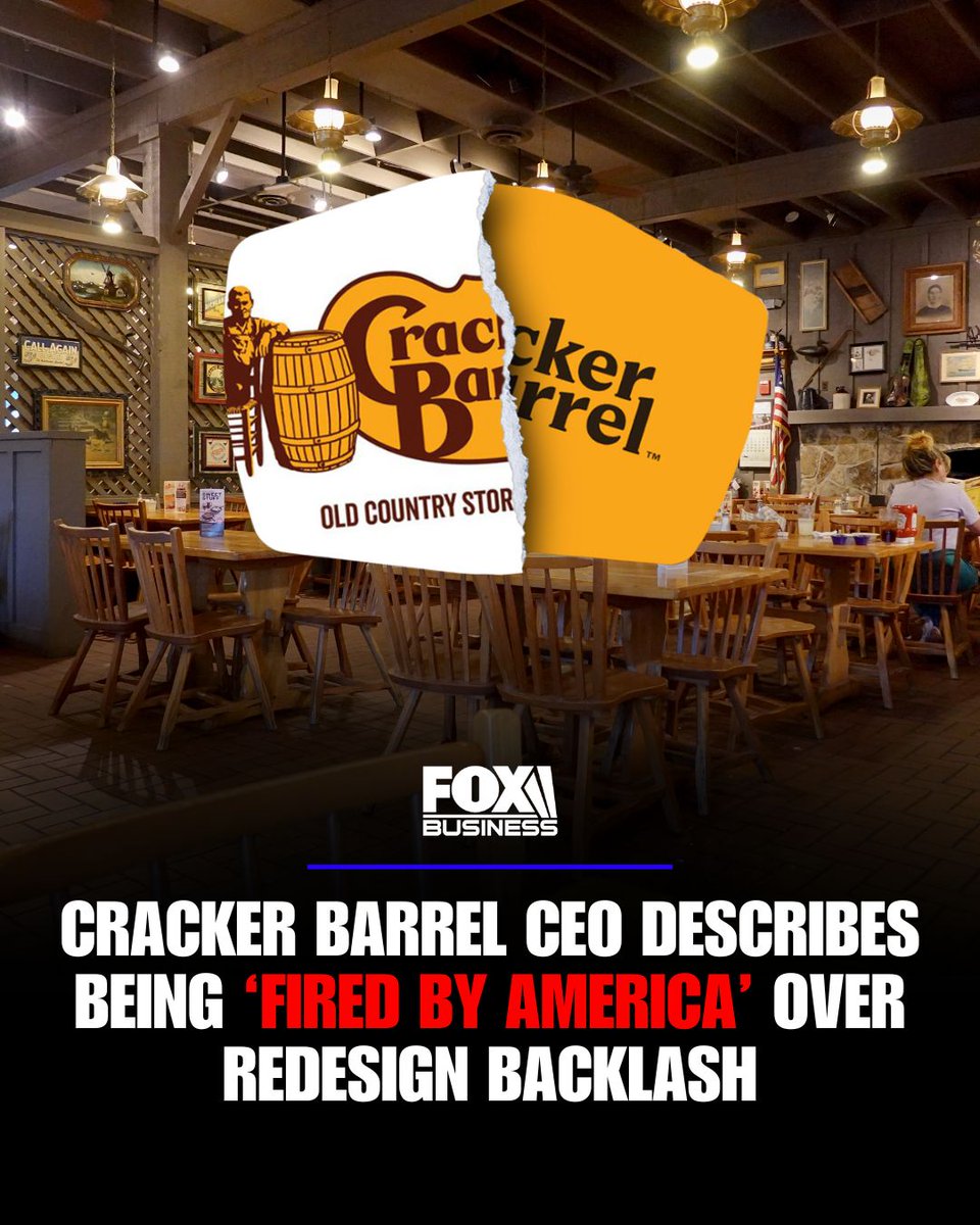 FoxNews's tweet image. &apos;MISSED THE MARK&apos;: Cracker Barrel CEO Julie Masino opened up about the botched rebrand of Cracker Barrel that drew nationwide backlash, saying she only wanted to “help people love this brand” the way she does.