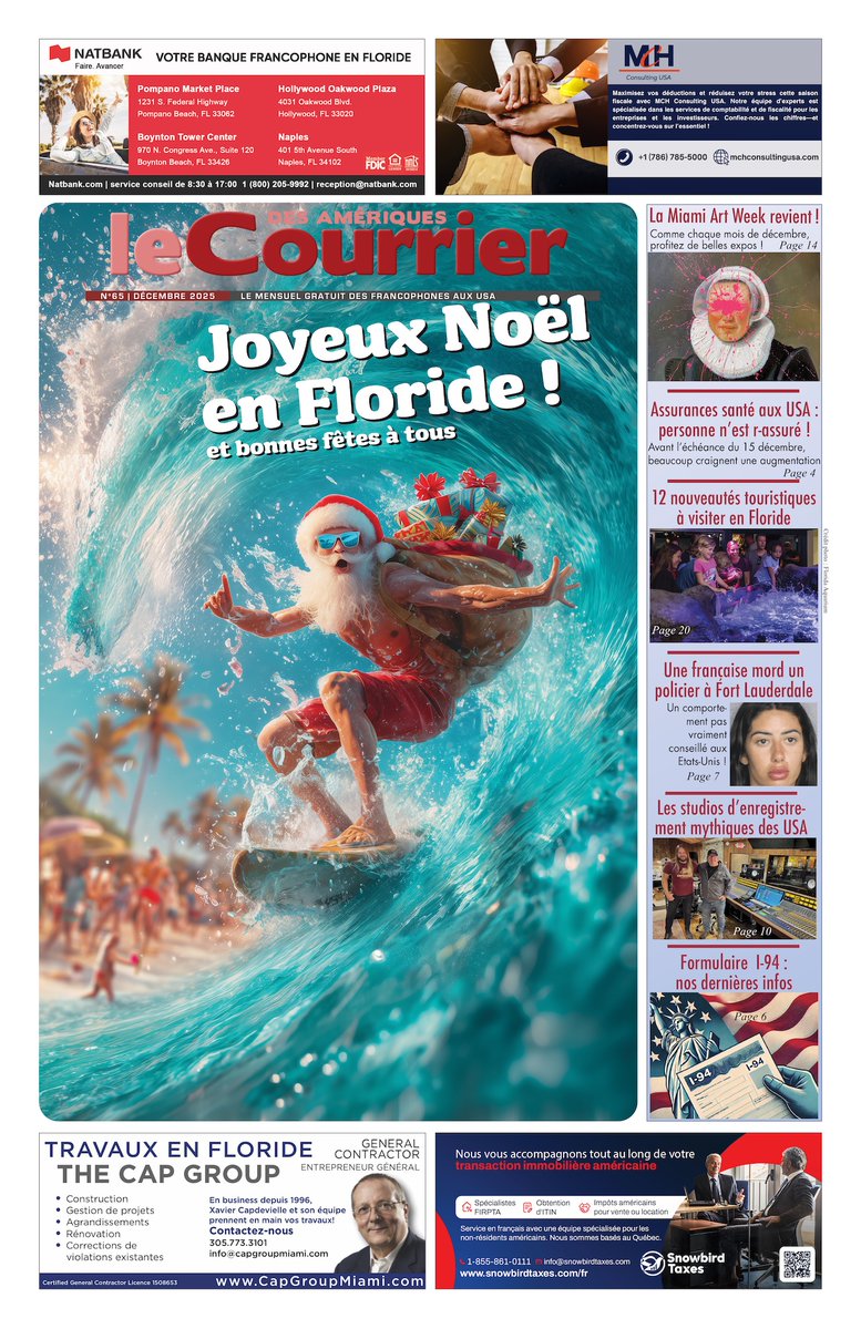 Le Courrier des Amériques de Décembre 2025 est sorti ! Pour le lire, cliquez sur le lien ci-dessous !
BONNES FETES A TOUS !!!! <a href="/CourrierFloride/">Le Courrier des Amériques / Le Courrier de Floride</a> 
#miamiartweek #noelenfloride courrierdesameriques.com/2025/11/24/le-…