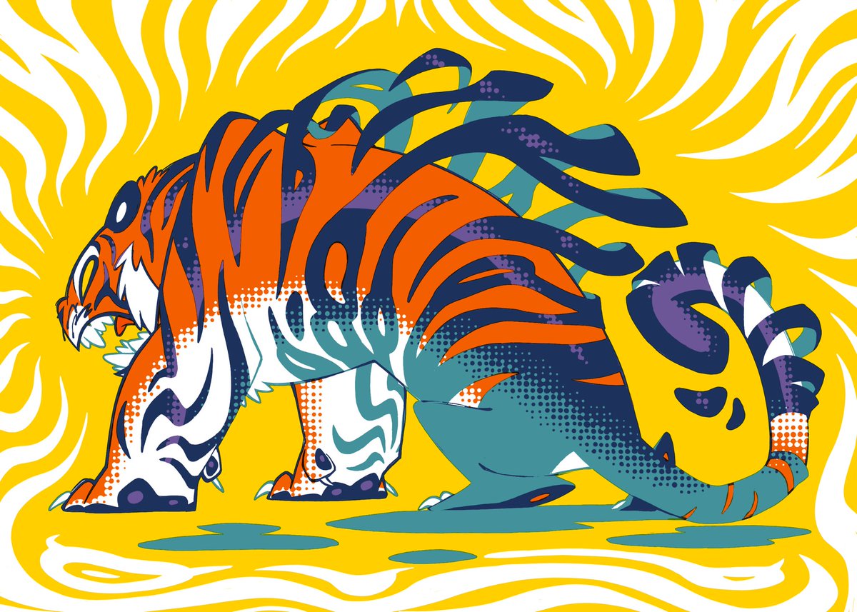 Railroadlion's tweet image. A lot of people think this is a dream Tiger redraw, but it was actually an original piece I made for a local animal themed riso show