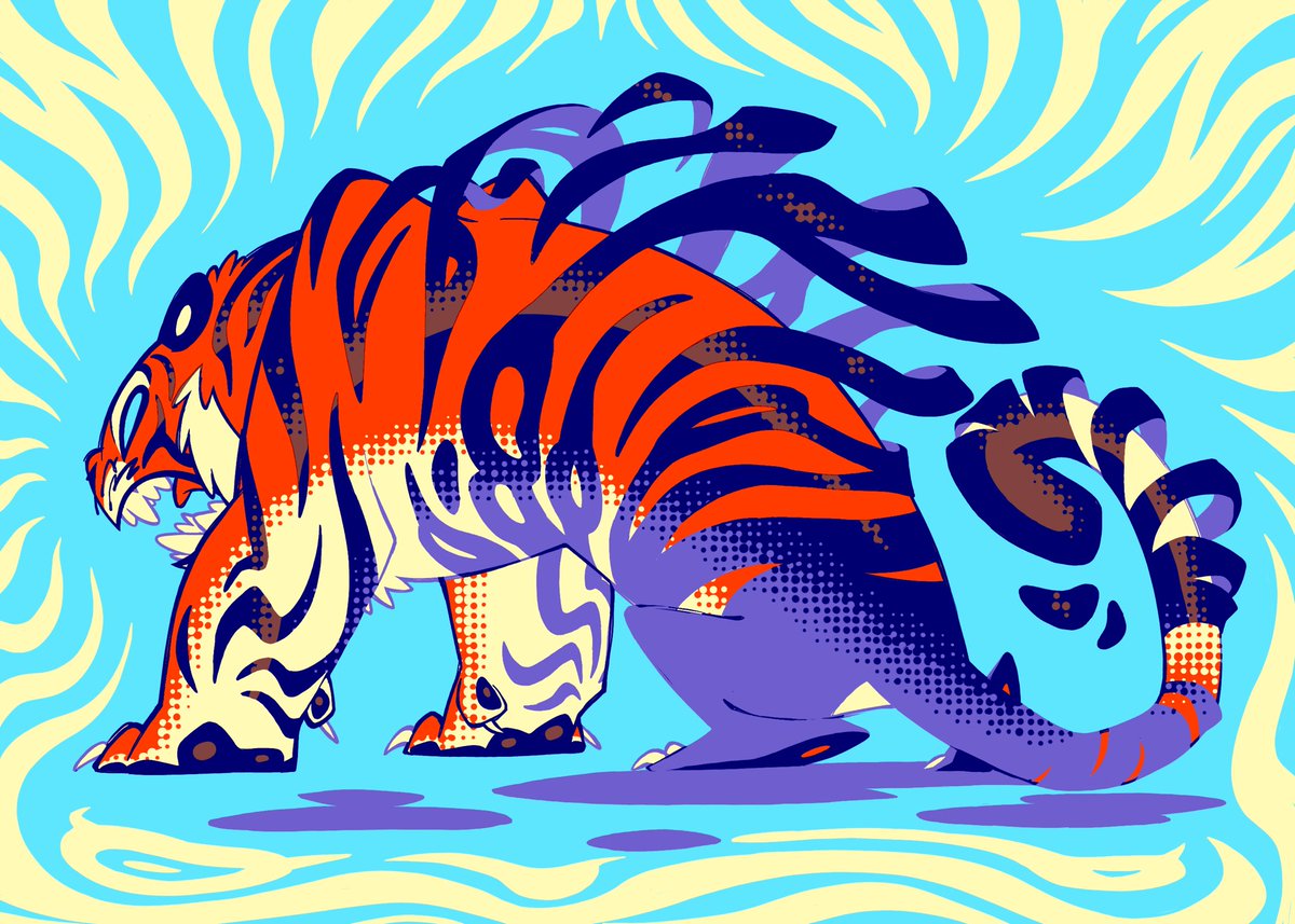 Railroadlion's tweet image. A lot of people think this is a dream Tiger redraw, but it was actually an original piece I made for a local animal themed riso show