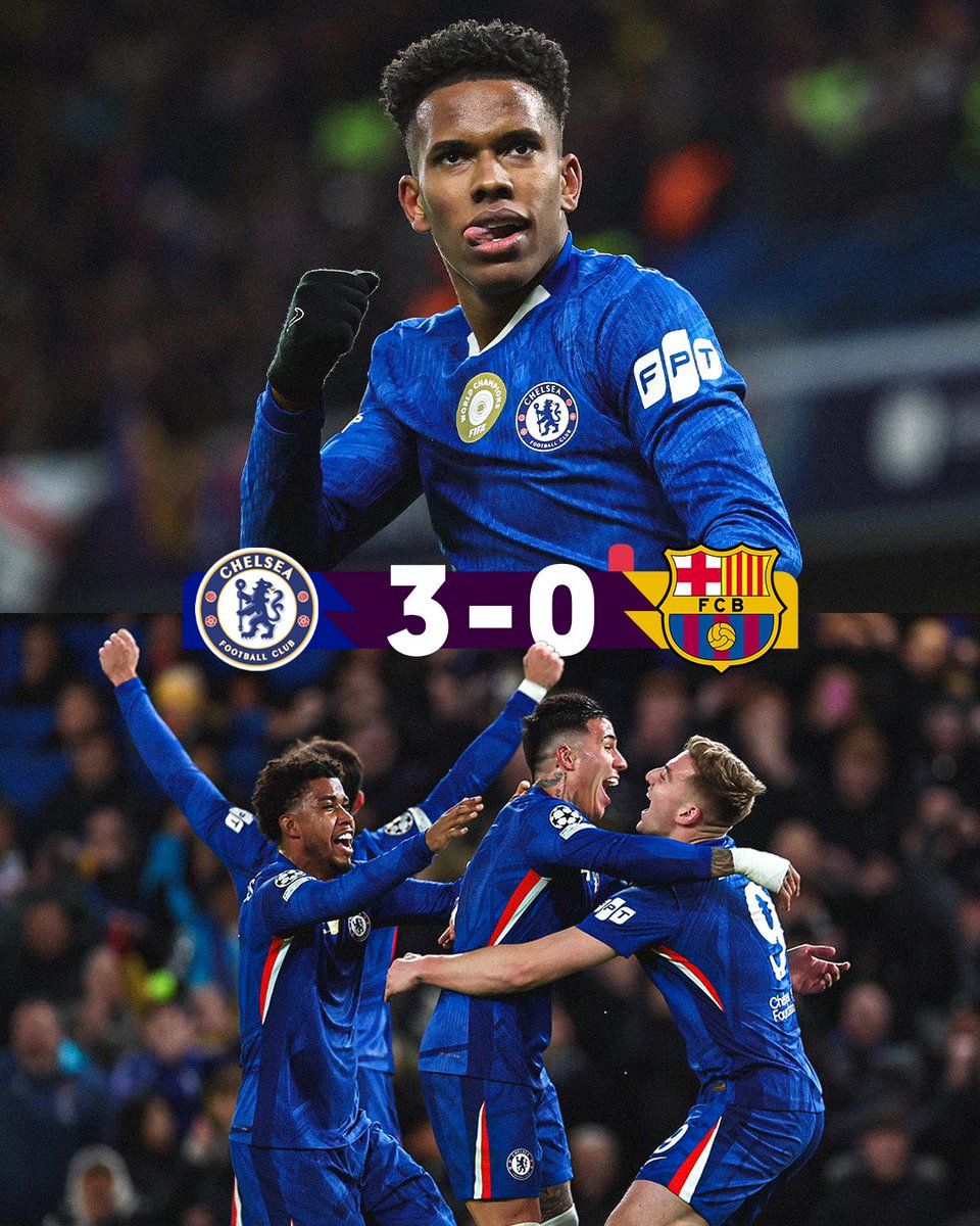 A famous night for <a href="/ChelseaFC/">Chelsea FC</a> in the Champions League 💫

Estevao, Delap and a Kounde own goal seal a memorable victory over Barcelona!