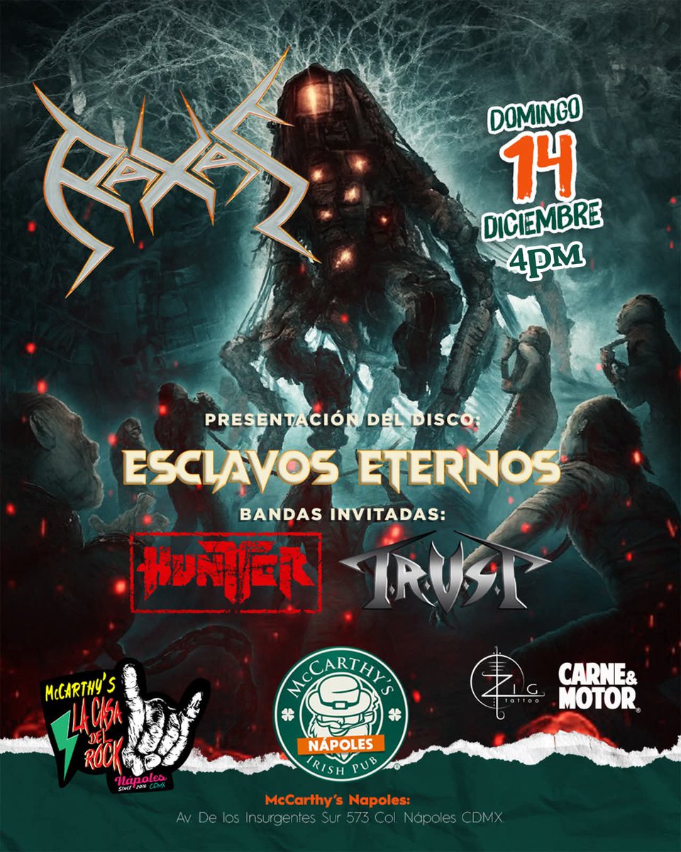TrustMetalMex's tweet photo. 🔥 NOCHE DE METAL Y CELEBRACIÓN | EVENTO IMPERDIBLE 🔥

Este domingo 14 de diciembre en McCarthy’s Nápoles a las 4 pm, viviremos una tarde que va a romper cabezas y encender la escena.
T.R.U.S.T será banda invitada en la presentación del nuevo material discográfico de RAXAS, https://t.co/lf3E9pxwYb