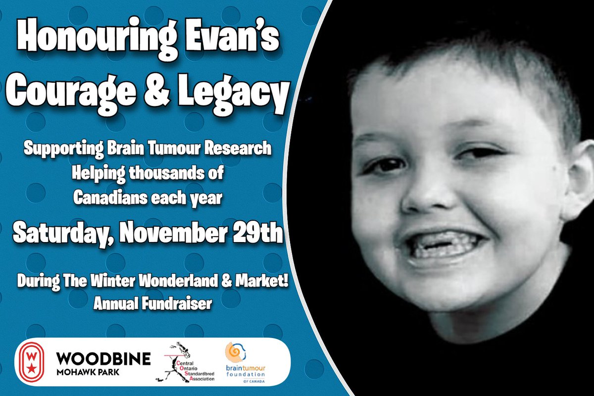 COSATV's tweet image. ❤️ Drive with Us for Evan’s Legacy – Nov 29 ❤️
Join us at Woodbine Mohawk Park for the 7th annual fundraiser supporting vital brain tumour research, with a special race in Evan’s honour. 🎗️
