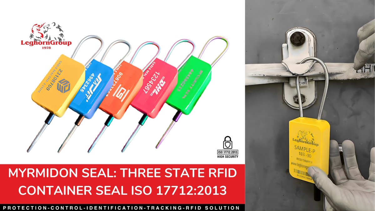 LeghornGroup's tweet image. Myrmidon Seal: Next-gen container security with patented Three-State RFID tech—detects Open, Closed &amp;amp; Broken states automatically. ISO 17712:2013 High Security, perfect for smart logistics &amp;amp; risk reduction.

🔗 leghorngroup.com/cable-lock-uhf…

#ContainerSecurity #RFID #SupplyChain