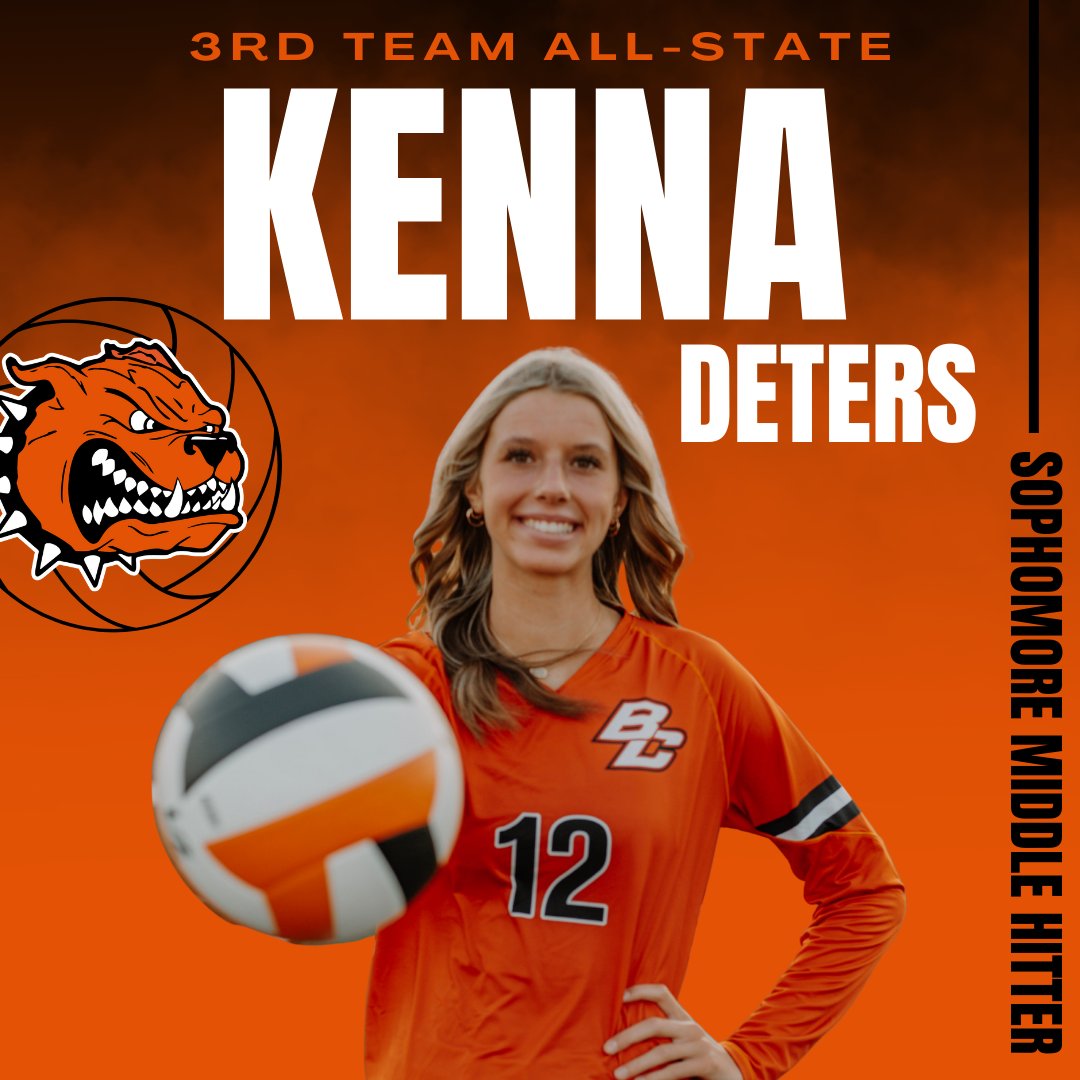 byroncentervb's tweet image. Congrats to our Sophomore Middle Hitter, #12 Kenna Deters! Kenna was named 3rd Team All-State! Way to go, Kenna! #BCVB #GoBulldogs