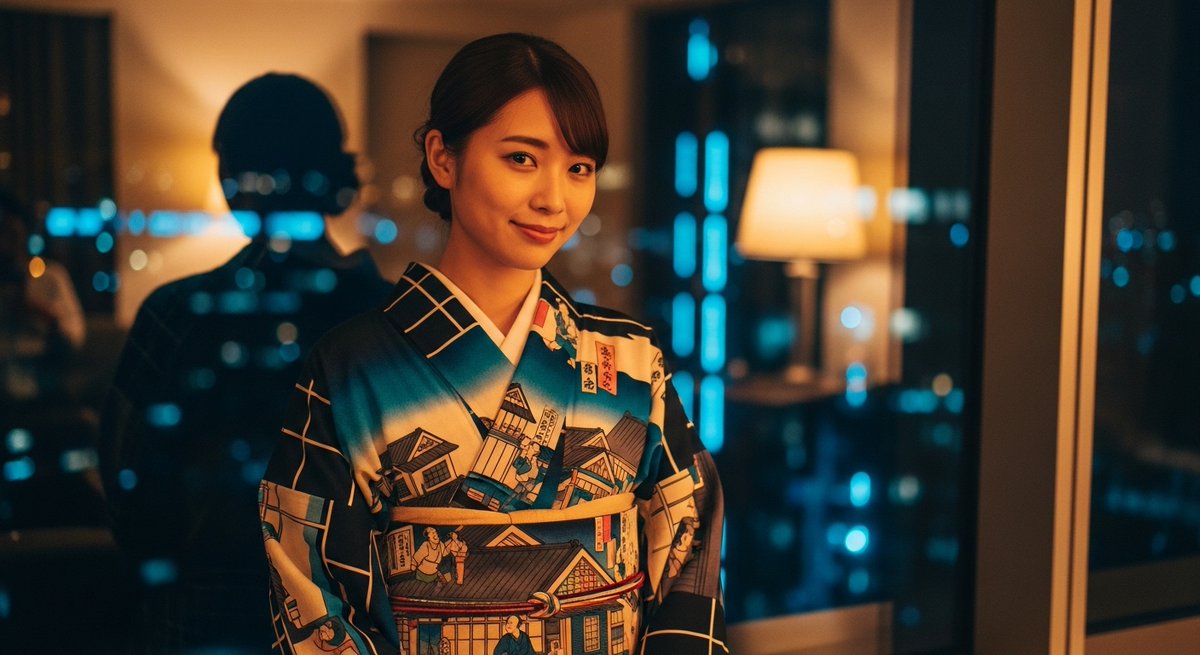 ApwzDFWdvs75800's tweet image. 夜景に映える和服って、なんでこんなに心を掴むんだろう。光に溶ける青と影のコントラストがずっと忘れられない。こういう世界観が好きな人、そっとフォローしておいで。次の投稿、もっと刺さるから。